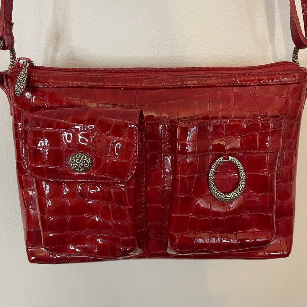 Brighton Red Faux Leather Crocodile Handbag Crossbody - Picture 5 of 14